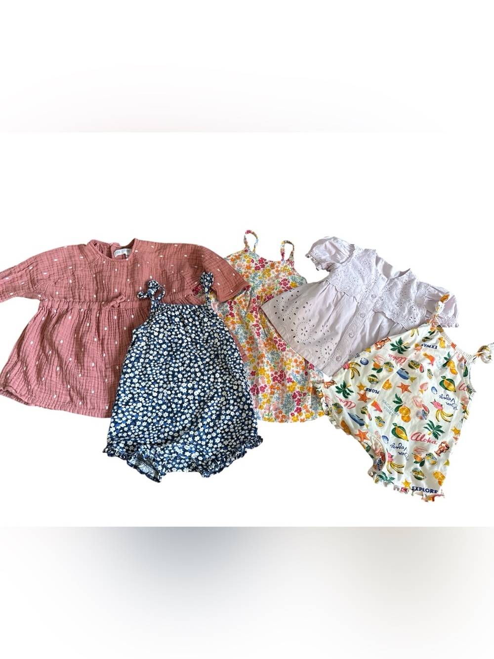 Baby Girls Floral & Eyelet Summer Outfit Bundle - Blue, Pink, Yellow